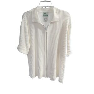The Quacker Factory Zip Cardigan Women 1X White Ribbed Rhinestone Vintage Top